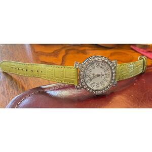 Women's 35mm Silver Tone In Collection Watch, Crystal Accents, Line Green Band